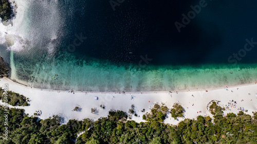 Lake McKenzie, Fraser Island, K'gari, aerial drone view, tourism travel holiday vacation destination photo