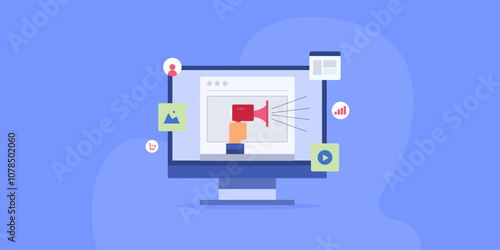 Content marketing, digital promotion with social media marketing, business message communication.