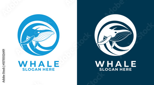 Creative Whale logo design, Whale with ocean sea water vector logo template