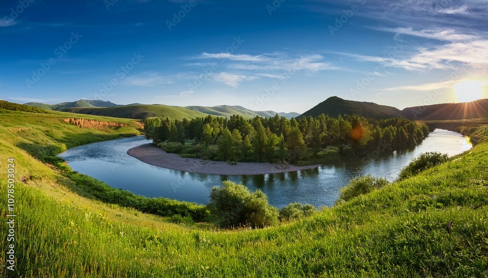 picturesque landscape with river picturesque landscape with river