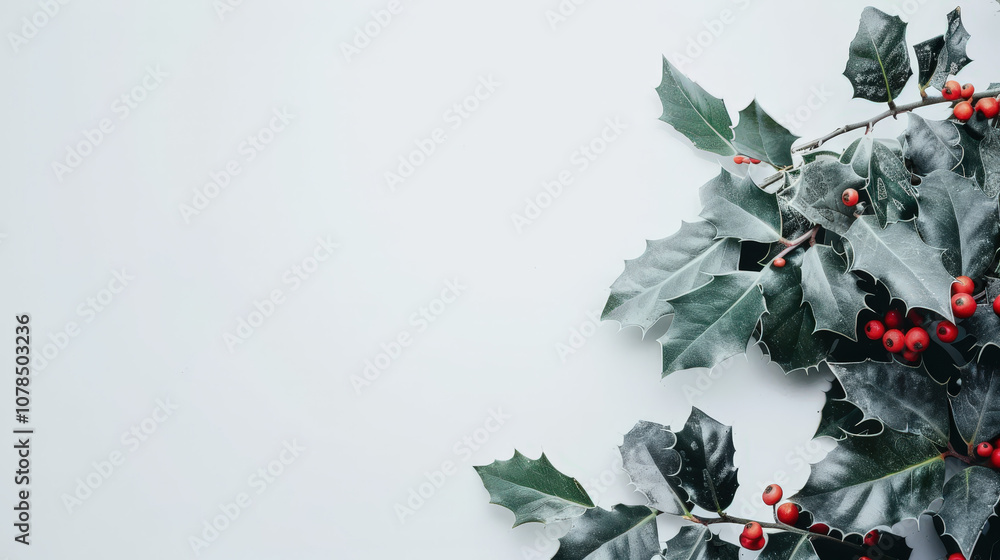 christmas holly leaves with red berries on white christmas holly leaves with red berries on white