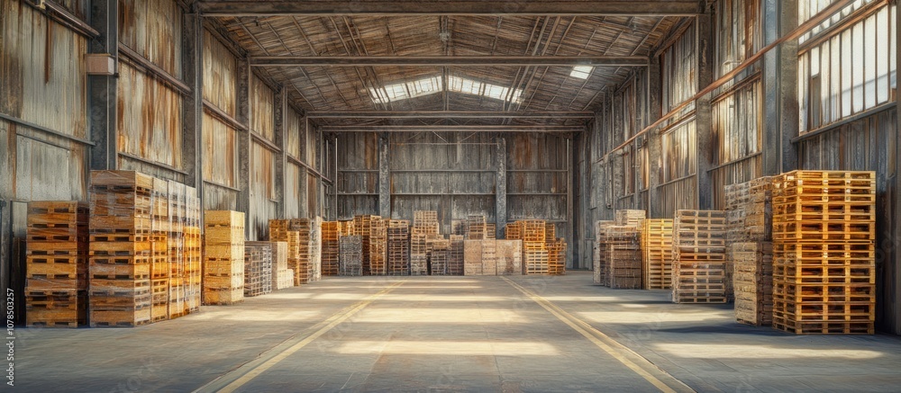 Empty warehouse with wooden pallets and metal walls. Empty warehouse with wooden pallets and metal walls.