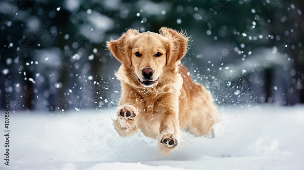 Happy Energetic Dog in Snowy Landscape – Joyful Pet Enjoying a Crisp December Morning Outdoors Happy Energetic Dog in Snowy Landscape – Joyful Pet Enjoying a Crisp December Morning Outdoors