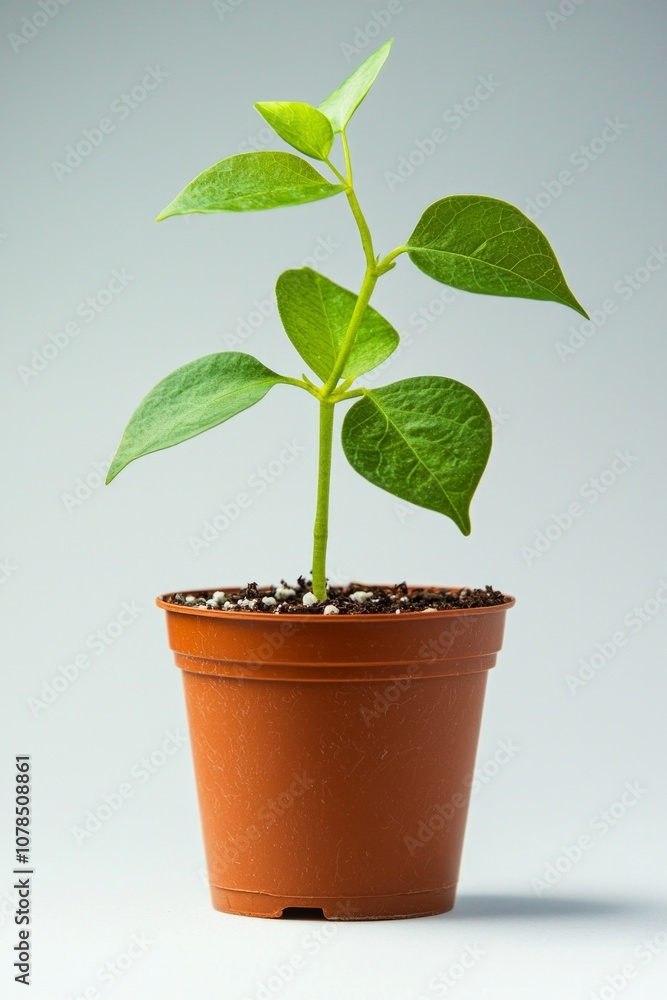 A small potted plant, simple and minimalist in style, with green leaves on the pot, solid color background. A small potted plant, simple and minimalist in style, with green leaves on the pot, solid color background.
