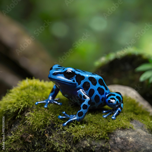 A vibrant poison dart frog in shades of blue