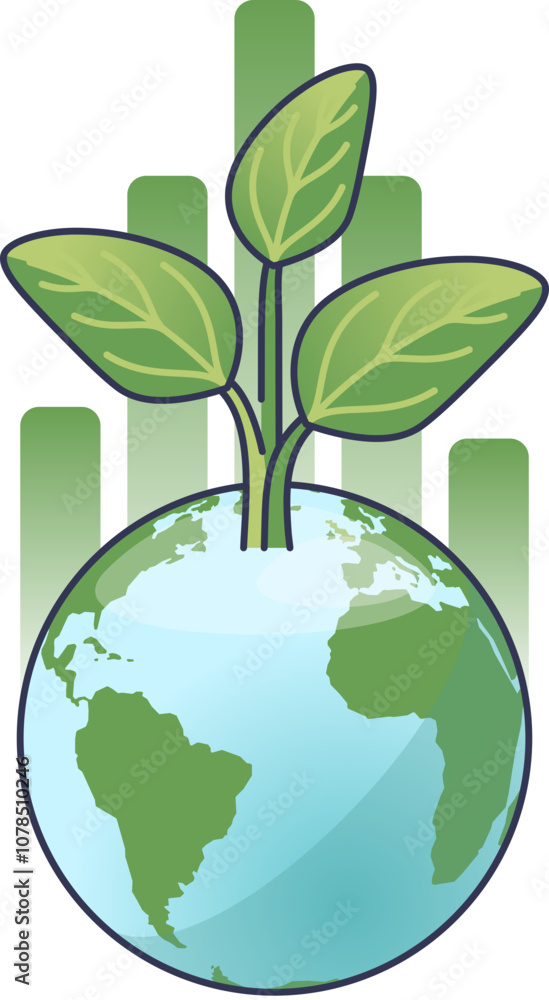 Earth with plant and bar chart symbolizes growth and sustainability. Earth with plant and bar chart symbolizes growth and sustainability.