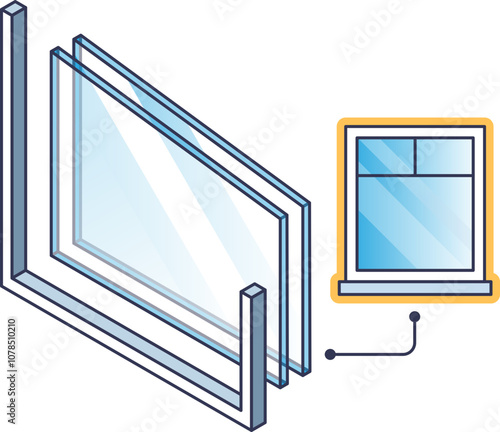 Illustration of double glazed windows showing glass layers and window frame.