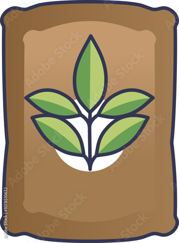 A fertilizer bag with a plant icon symbolizes growth and nourishment.