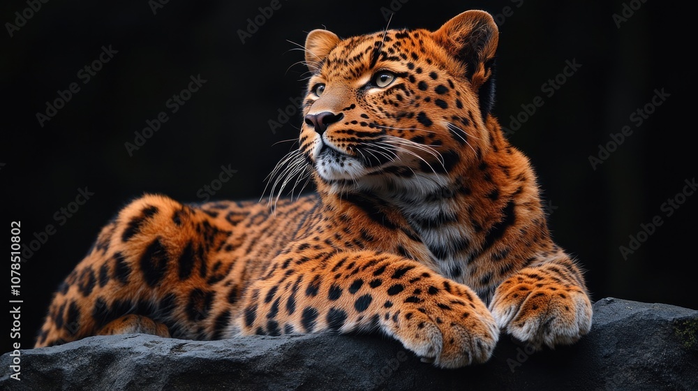 Fototapeta premium A close-up of a leopard resting on a rock, showcasing its beauty.