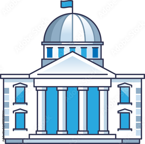 Illustration of a government building with columns and a dome, symbolizing authority and governance.
