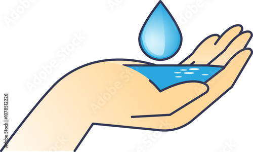 Illustration of a hand holding water, symbolizing care and conservation.