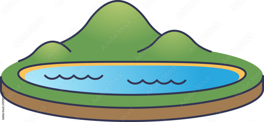 Simplified lake illustration with plant and ripples, symbolizing tranquility and nature. Simplified lake illustration with plant and ripples, symbolizing tranquility and nature.