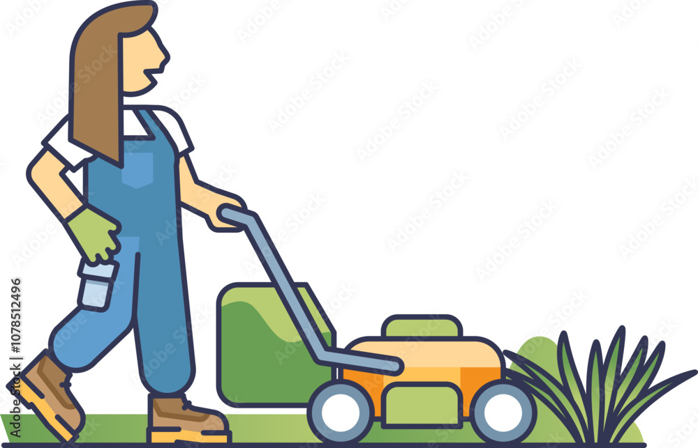 Person mowing lawn with a push mower, symbolizing outdoor maintenance. Person mowing lawn with a push mower, symbolizing outdoor maintenance.