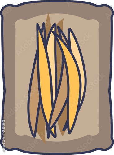 Illustration of a mulch bag with stylized leaves, symbolizing garden care and sustainability.