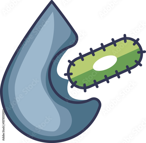 Illustration of bacteria consuming an oil droplet, symbolizing bioremediation.