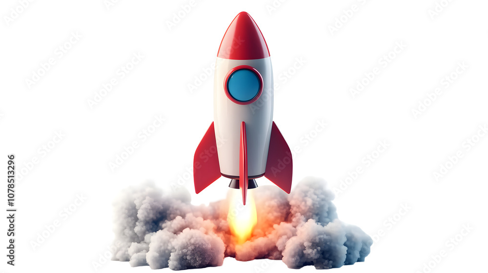 Fototapeta premium 3D rocket in space Business startup and business growth concept, isolated on white background, image ai midjourney generate