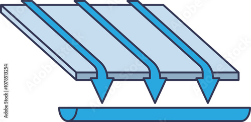 Illustration of roof panels directing water into a gutter system.