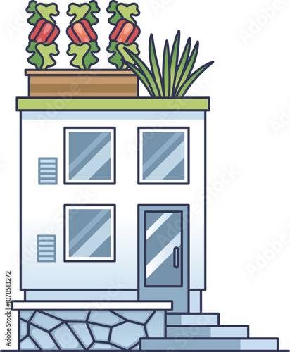 Illustration of a rooftop garden with vegetables, symbolizing urban agriculture.