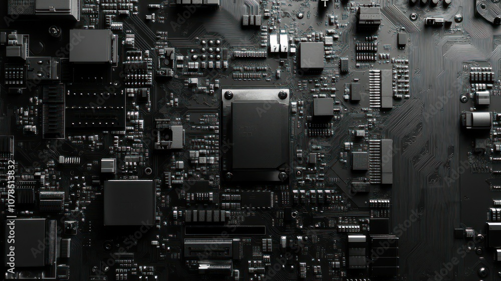 Fototapeta premium Modern circuit processor board semiconductor technology machine background wallpaper AI generated image