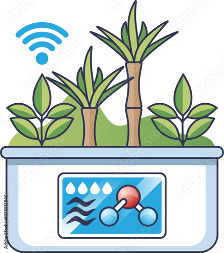 Smart planter with digital controls and Wi-Fi for efficient plant care.