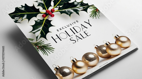 Wallpaper Mural A festive flyer featuring a holiday sale, decorated with holly leaves and ornaments, perfect for seasonal promotions. Torontodigital.ca