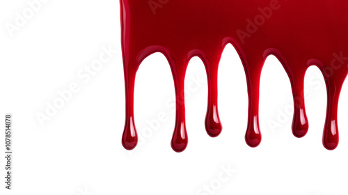 Red blood, paint, flows, bleeds on white isolated png background on separate layer