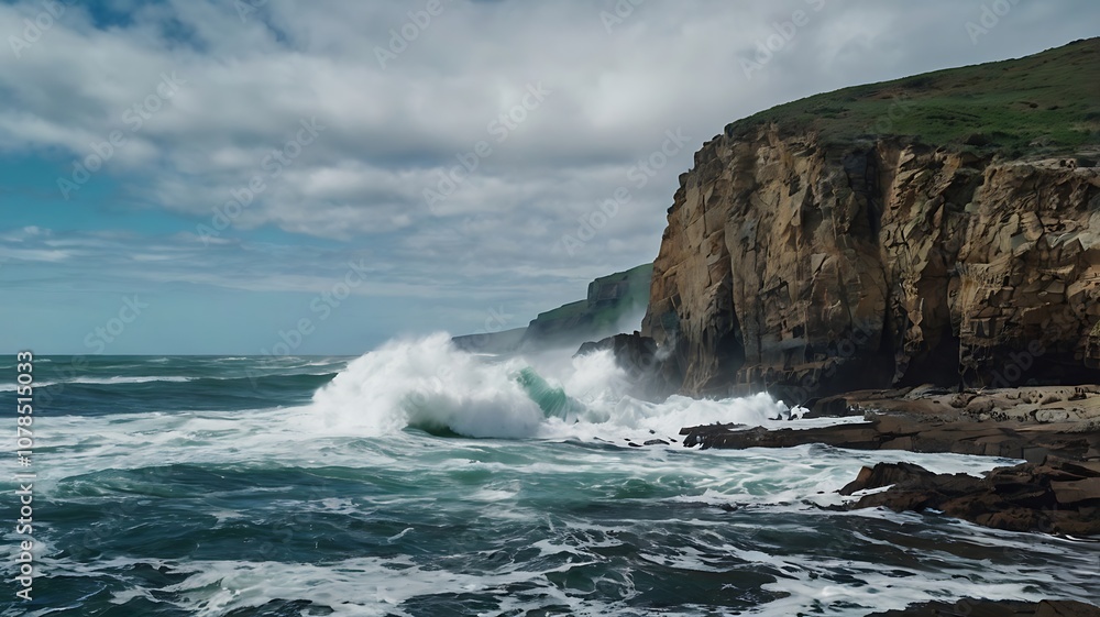 A Powerful Wave Crashing Against Coastal Cliffs A Powerful Wave Crashing Against Coastal Cliffs