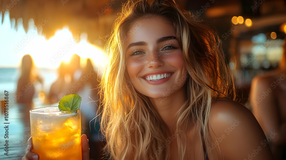 Smiling Woman with Golden Hour Light Photo