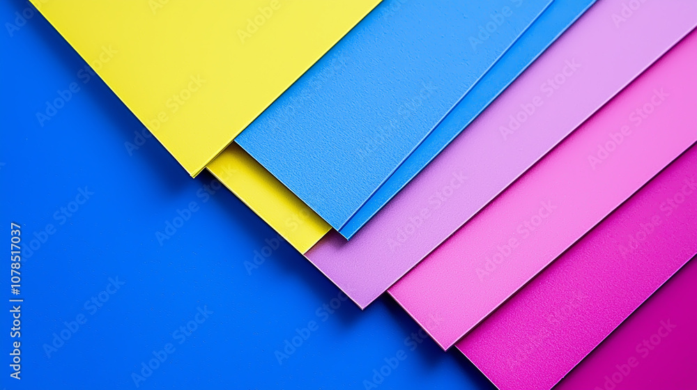 Vibrant Colorful Cardstock Sheets Overlapping in Blue, Yellow, and Pink Vibrant Colorful Cardstock Sheets Overlapping in Blue, Yellow, and Pink