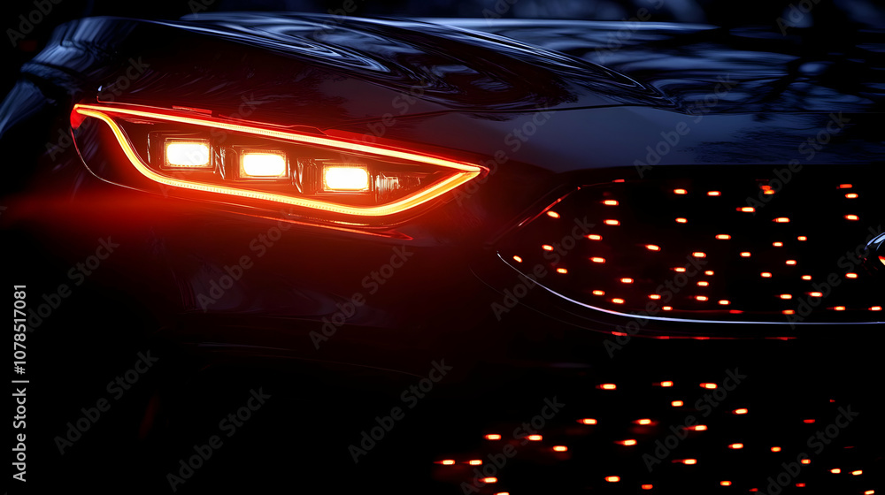 Car Headlight and Grille Close-up - Realistic Image Car Headlight and Grille Close-up - Realistic Image