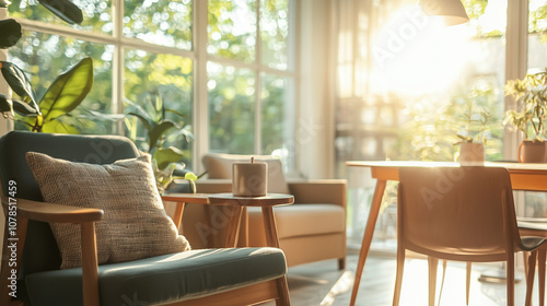 Stylish Home Living Room with Natural Light and Dining Area