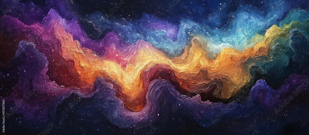 Abstract colorful nebula with swirling clouds and stars in dark space. Abstract colorful nebula with swirling clouds and stars in dark space.