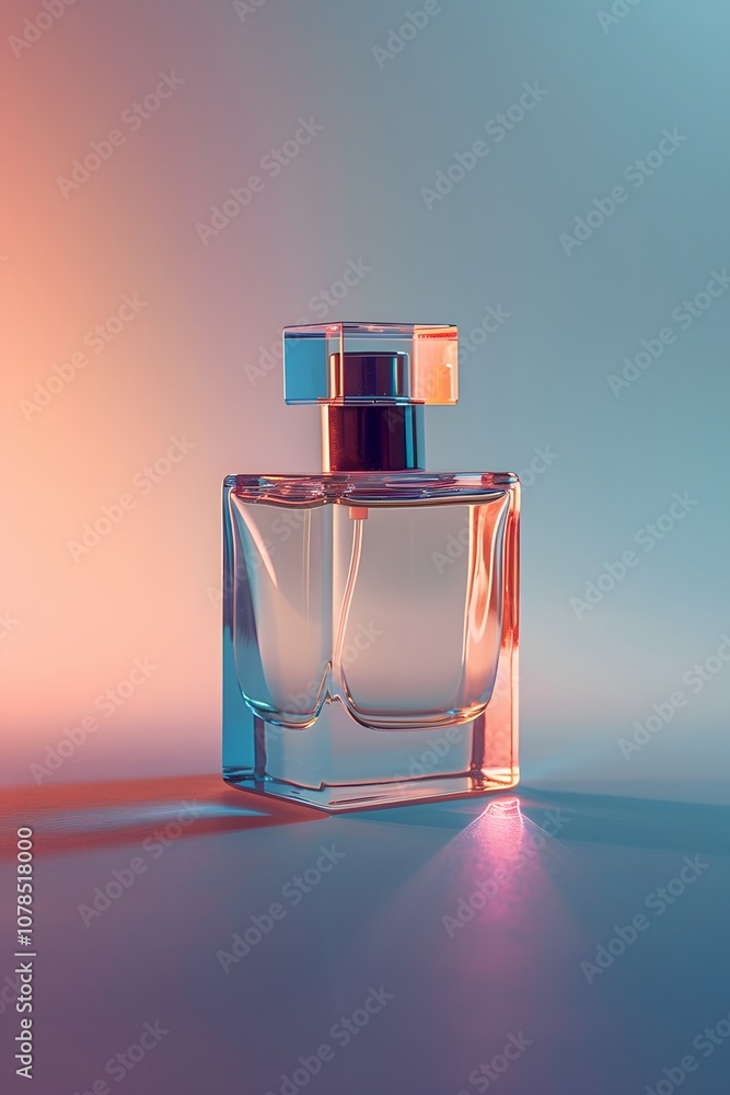 Simplistic view of a sleek perfume bottle in a hazy glow AI generated illustration Simplistic view of a sleek perfume bottle in a hazy glow AI generated illustration