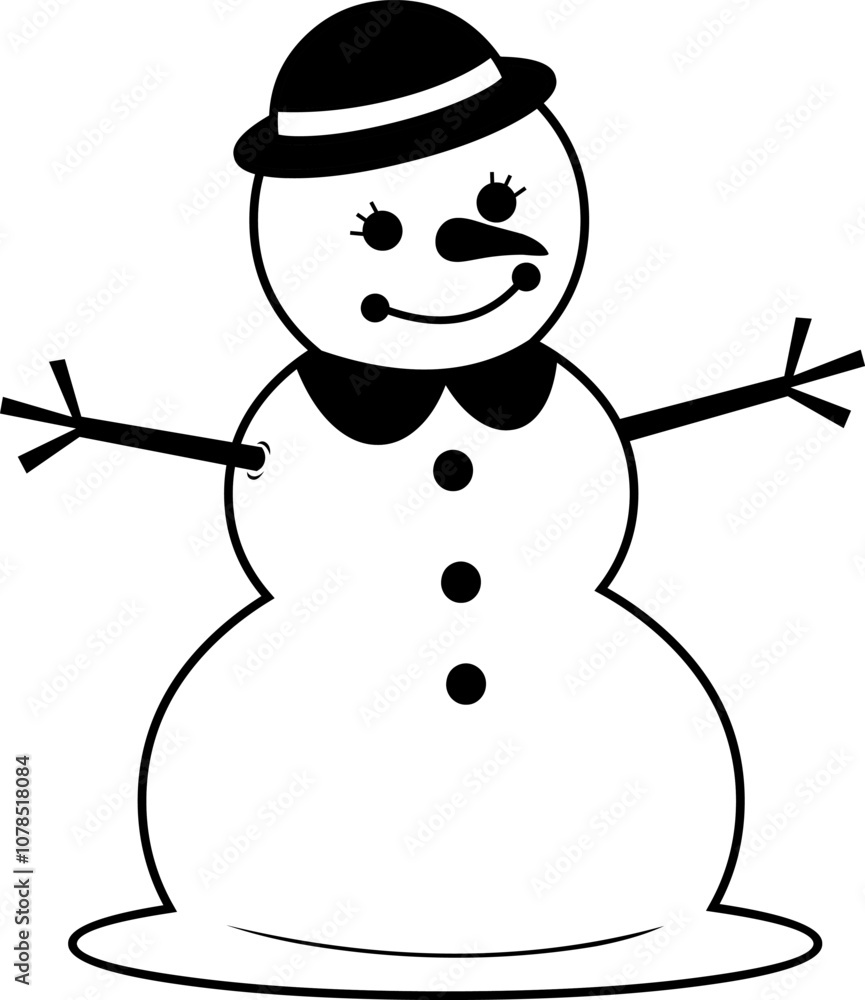 Black And White Christmas Snowman. Vector Hand Drawn Illustration Isolated On Transparent Background Black And White Christmas Snowman. Vector Hand Drawn Illustration Isolated On Transparent Background