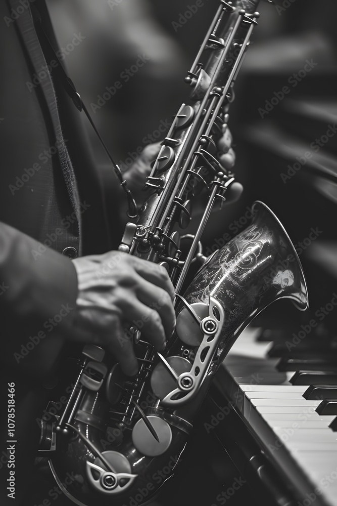 Fototapeta premium Single saxophone solo in a strippeddown jazz club setting AI generated illustration
