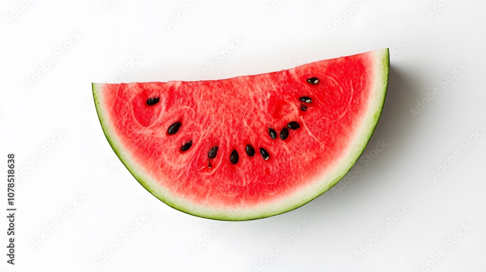 Single slice of crimson watermelon on a stark white backdrop AI generated illustration Single slice of crimson watermelon on a stark white backdrop AI generated illustration