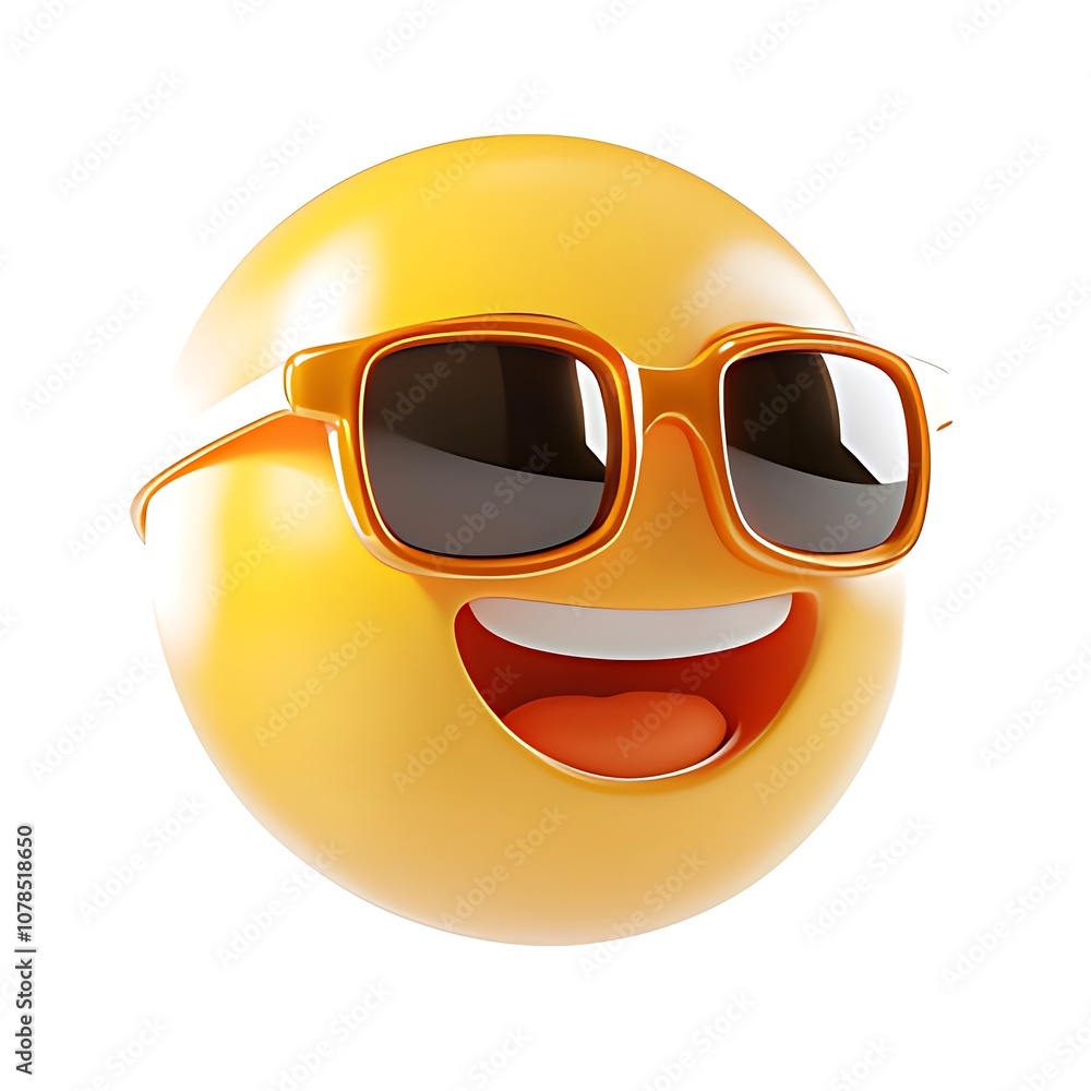 cartoon 3D emoji, happy, smiley face with sunglasses, on a white background, 3d illustration cartoon 3D emoji, happy, smiley face with sunglasses, on a white background, 3d illustration