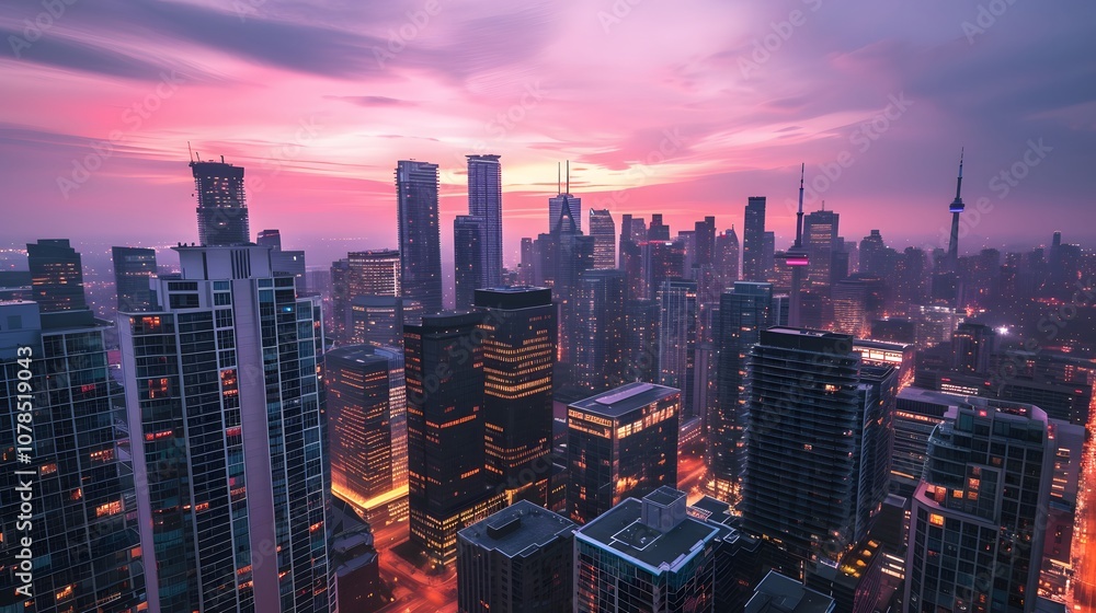 Fototapeta premium Skyscrapers rising gradually against a timelapsed cityscape AI generated illustration