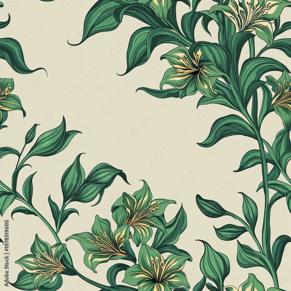 Green Lobelia flower pattern design illustration on plain background seamless wallpaper print Green Lobelia flower pattern design illustration on plain background seamless wallpaper print