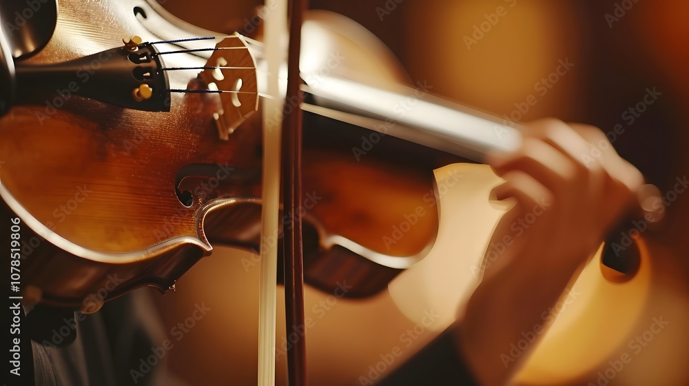 Fototapeta premium Slowmotion video of violin strings vibrating as theyre played AI generated illustration