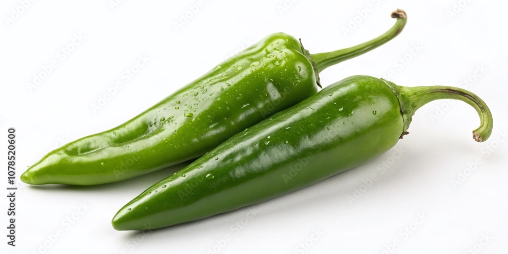 Fresh and Vibrant Green Chili Peppers Isolated on White Background for Culinary and Spicy Food Themes, Perfect for Recipe and Ingredient Illustrations Fresh and Vibrant Green Chili Peppers Isolated on White Background for Culinary and Spicy Food Themes, Perfect for Recipe and Ingredient Illustrations