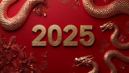 luxury red and gold chinese snake new year background with copy space for text, snake year	
