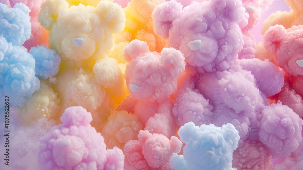 Space filled with floating D teddy bears of various pastel shades AI generated illustration Space filled with floating D teddy bears of various pastel shades AI generated illustration