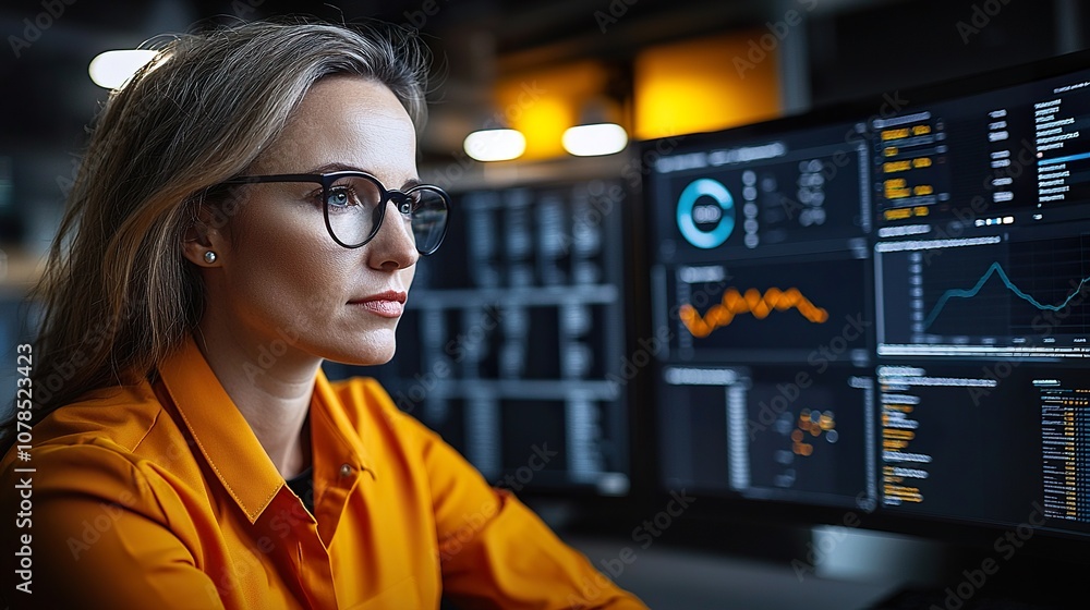 Engineer overseeing supply management dashboard displaying performance reports. Engineer overseeing supply management dashboard displaying performance reports.