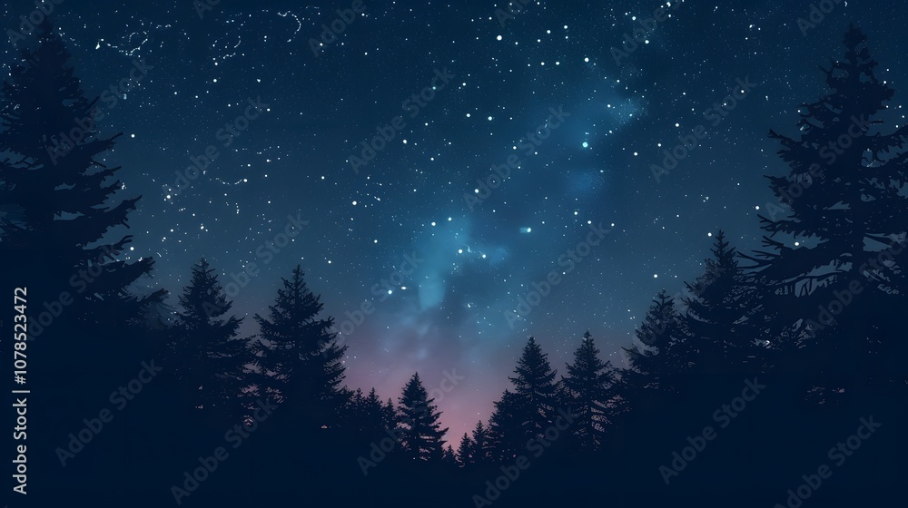 Fototapeta premium Starry night sky observed from a forest in D AI generated illustration