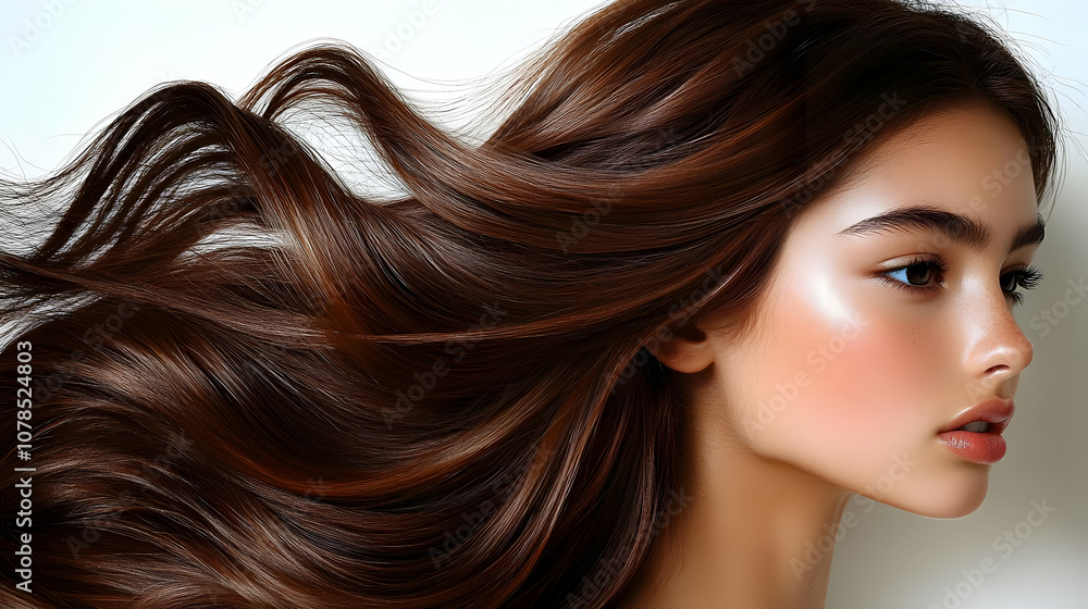 Obraz premium Woman with Long Brown Hair - Realistic Image