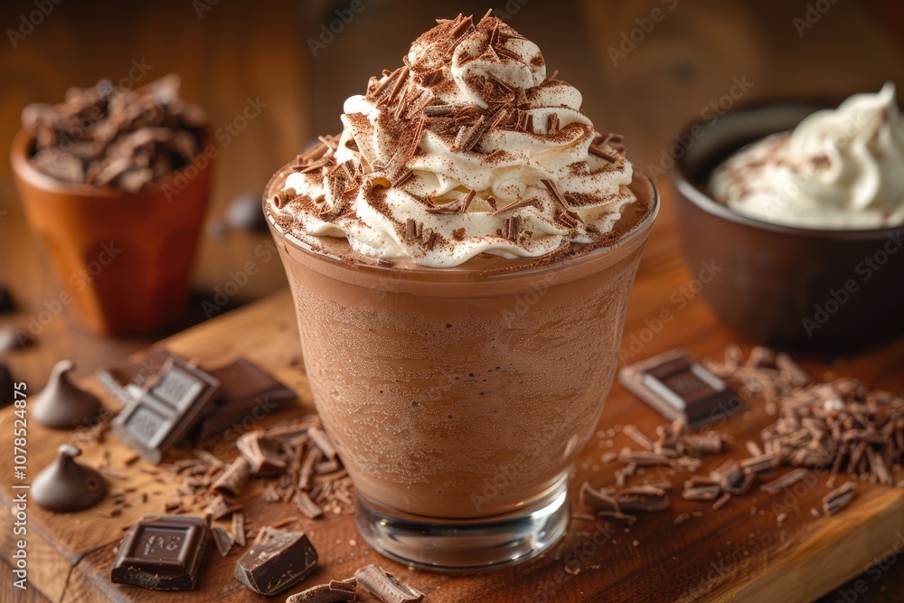 Chocolate Milkshake with Whipped Cream and Chocolate Shavings Chocolate Milkshake with Whipped Cream and Chocolate Shavings