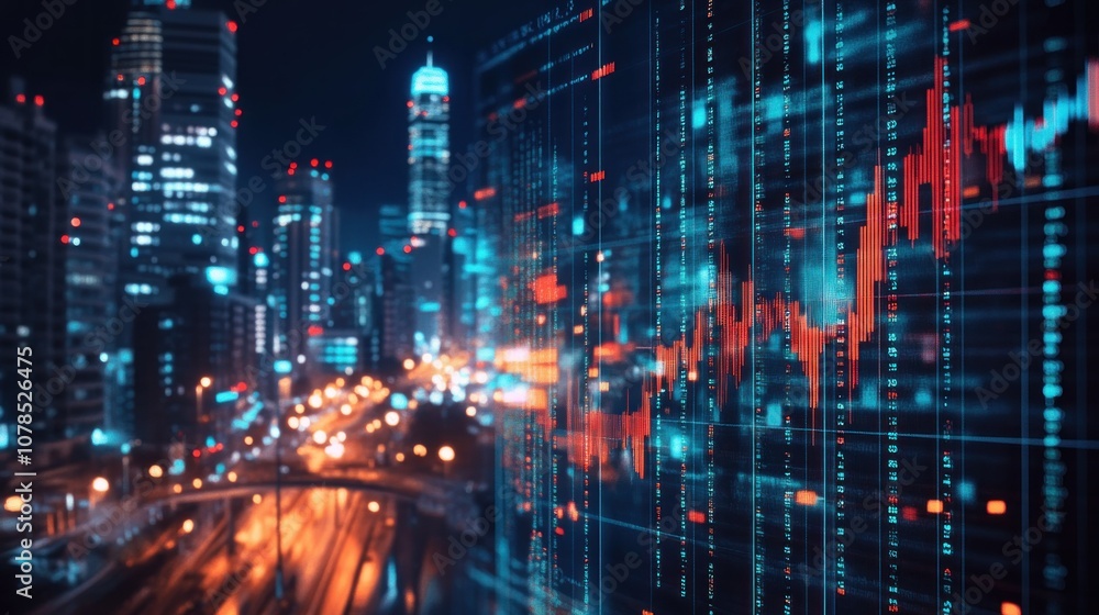 Cityscape with Stock Market Data Cityscape with Stock Market Data