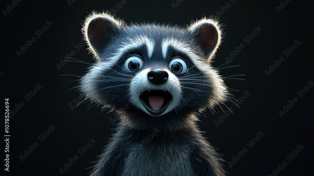 Raccoon funny animal character expression surprised on black background wallpaper AI generated image Raccoon funny animal character expression surprised on black background wallpaper AI generated image