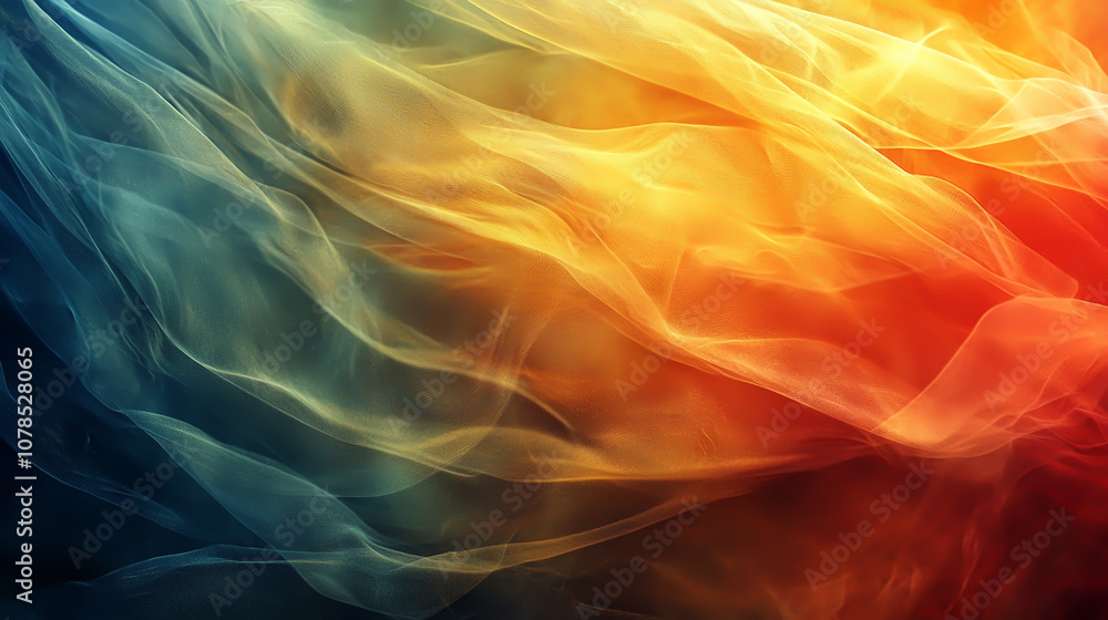 Obraz premium Abstract Flowing Fabric with Gradient Orange and Blue Light Effects for Creative Backgrounds